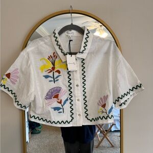 Embroidered Floral Cropped Shirt